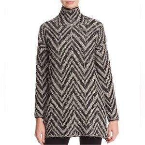 Eileen Fisher Black and Cream Chevron Turtleneck Sweater